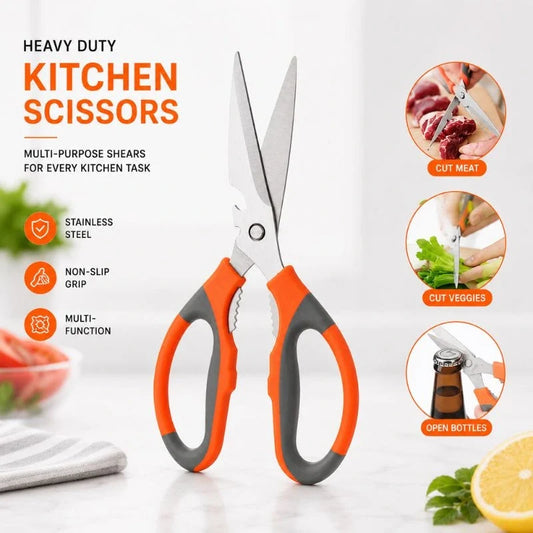 Heavy Duty Stainless Steel Kitchen Scissors, Bottle Opener & Nut Cracker