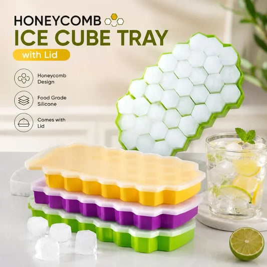 Honeycomb Silicone Ice Cube Tray with Lid