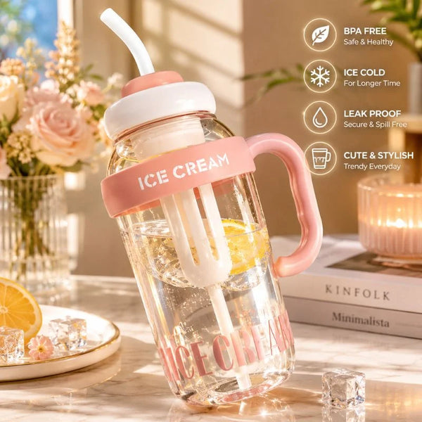 Ice Tumbler Water Bottle with Straw & Handle – 1300ml