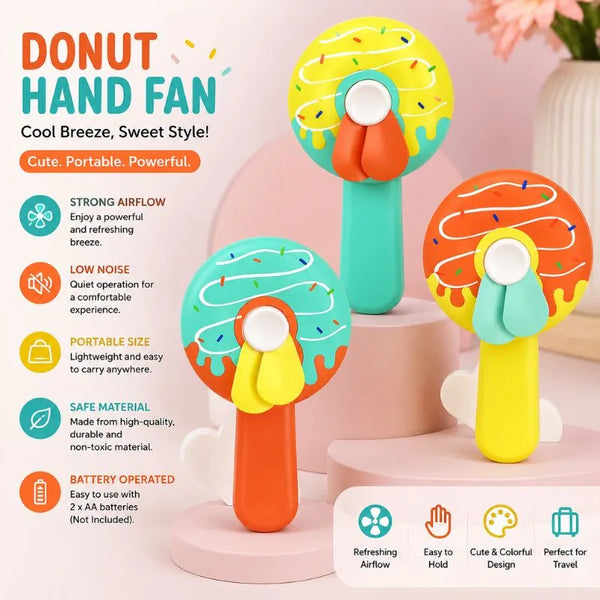 Kids Donut Hand Press Mini Fan Toy – Portable Cooling Fan (Pack of 3)