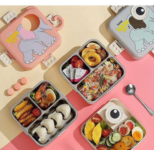 Kids Lunch Box 304 Stainless Steel Elephant Cartoon Bento Box with Compartments