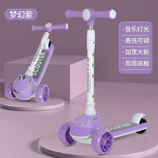 Kids Stylish Adjustable Height Scooter With Light & Music - Purple