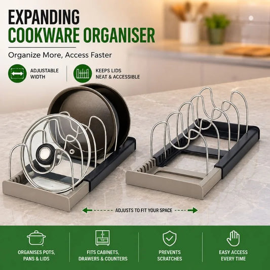 Kitchen Expandable Pot & Pan Organizer Rack with 7 Adjustable Dividers