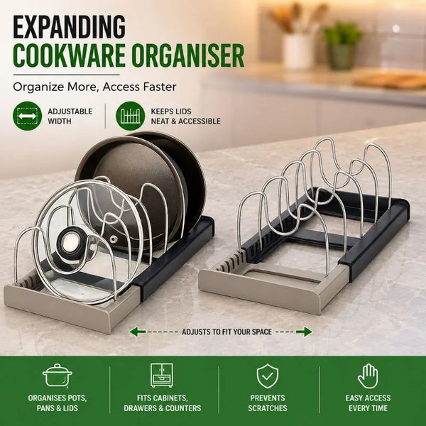 Kitchen Expandable Pot & Pan Organizer Rack with 7 Adjustable Dividers