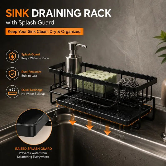 Kitchen Sink Draining Rack & Sponge Holder – Rust-Resistant Storage Organizer