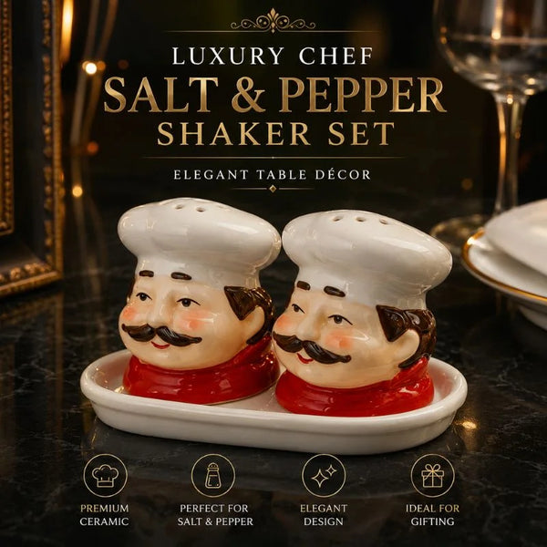 Luxury Chef Ceramic Salt & Pepper Shaker Set – Elegant Table Décor