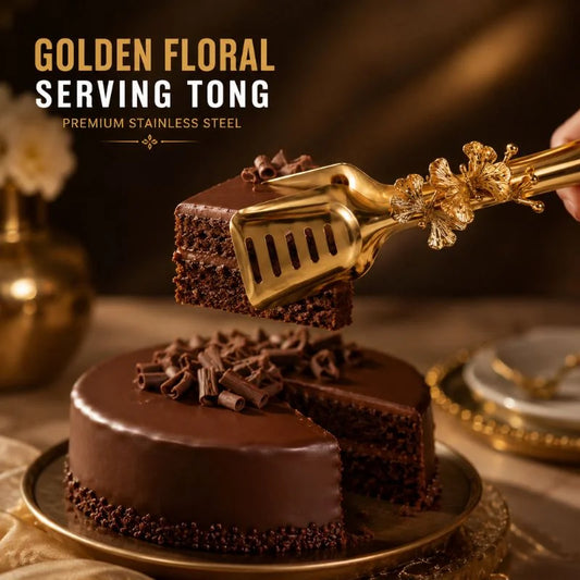 Gold Floral Pastry & Buffet Serving Tongs