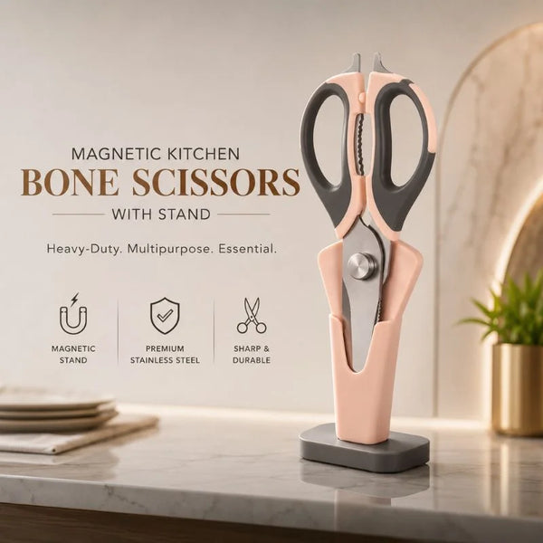 Magnetic Kitchen Bone Scissors with Stand – Heavy-Duty Multipurpose Food Shears