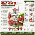 Manual Meat Mincer Grinder - Aluminium Alloy Body, Stainless Steel Blade