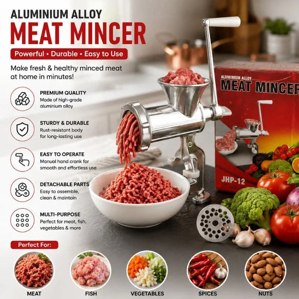Manual Meat Mincer Grinder - Aluminium Alloy Body, Stainless Steel Blade