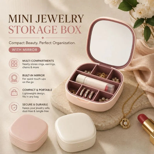 Mini Jewelry Storage Box with Mirror Portable Plastic Organizer Case
