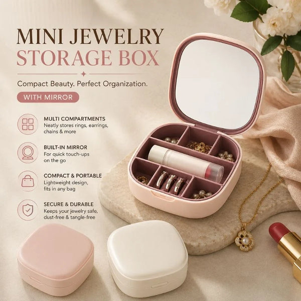 Mini Jewelry Storage Box with Mirror Portable Plastic Organizer Case