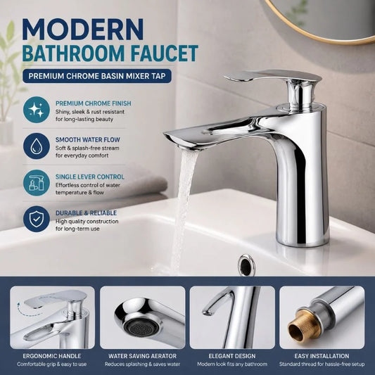 Modern Bathroom Sink Faucet – Premium Chrome Basin Mixer Tap