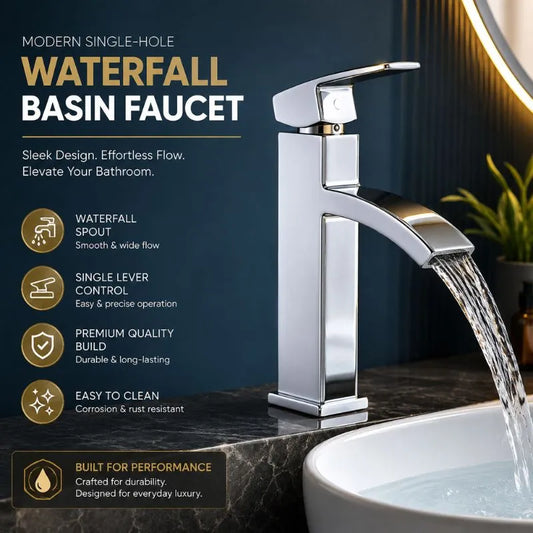 Modern Single-Hole Bathroom Waterfall Basin Faucet Mixer Tap