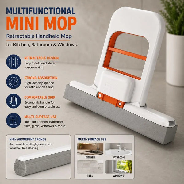 Multifunctional Mini Mop – Retractable Handheld Mop for Kitchen, Bathroom & Windows