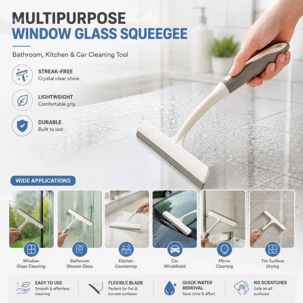 Multipurpose Window Glass Squeegee – Bathroom, Kitchen & Car Cleaning Tool