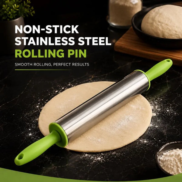 Non-Stick Stainless Steel Rolling Pin with Plastic Handles