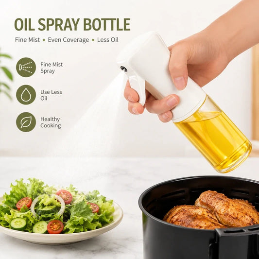Oil Spray Bottle – Refillable Glass Oil Sprayer with Fine Mist for Cooking, Air Fryer & Salad