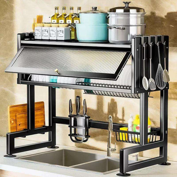 Over Sink Dish Drainer Rack with Splash Guard Cabinet