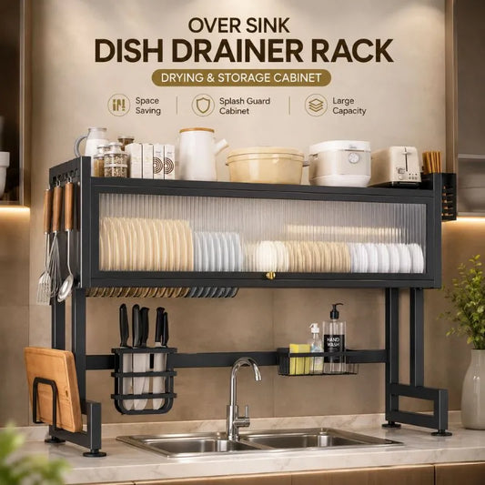 Over Sink Dish Drainer Rack with Splash Guard Cabinet