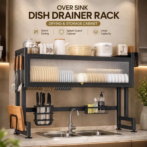 Over Sink Dish Drainer Rack with Splash Guard Cabinet