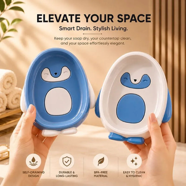 Penguin Self-Draining Soap Holder – Cute Bathroom Soap Drainer Tray Pack of 2