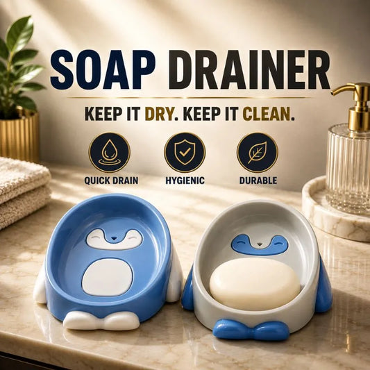 Penguin Self-Draining Soap Holder – Cute Bathroom Soap Drainer Tray Pack of 2