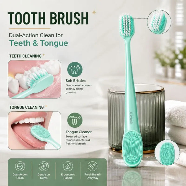 Toothbrush with Tongue Scraper – Dual-Action Tooth & Tongue Cleaner