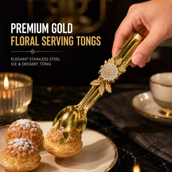 Gold Ice & Appetizer Serving Tongs – Elegant Floral Design | WeHome