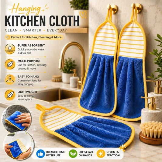 Premium Hanging Microfiber Kitchen Cleaning Towels (Pack of 3) – Ultra Absorbent Quick-Dry Hand & Dish Towels - Large