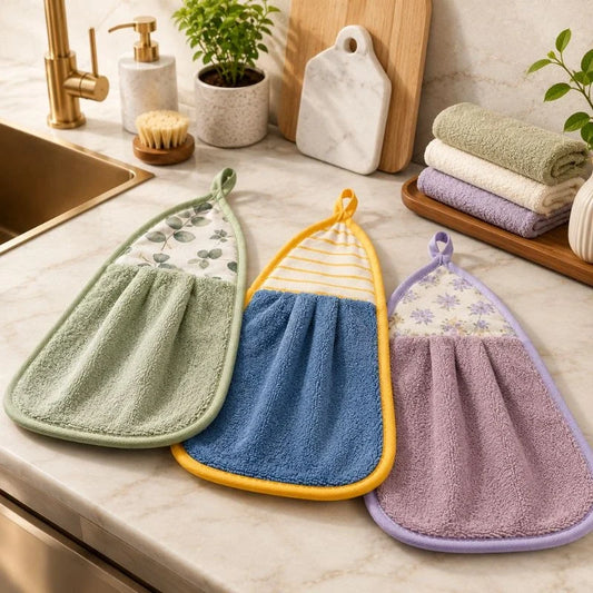 Premium Hanging Microfiber Kitchen Cleaning Towels (Pack of 3) – Ultra Absorbent Quick-Dry Hand & Dish Towels - Large