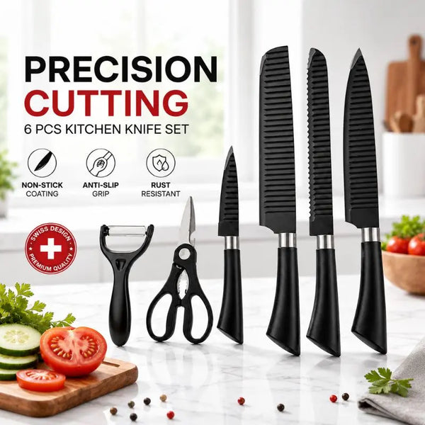 Premium Kitchen Knife Set (6 PCS): Knives, Scissors & Peeler