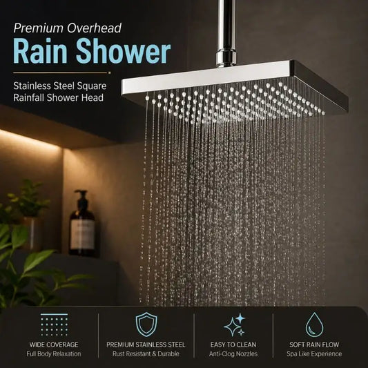 Premium Quality Overhead Rain Shower – Stainless Steel Square Rainfall Shower Head
