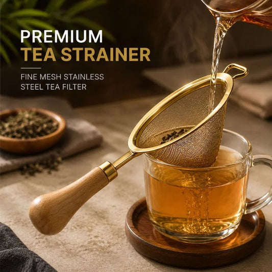 Premium Tea Strainer with Wooden Handle – Fine Mesh Stainless Steel Tea Filter