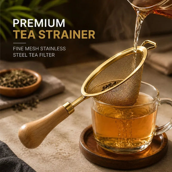 Premium Tea Strainer with Wooden Handle – Fine Mesh Stainless Steel Tea Filter