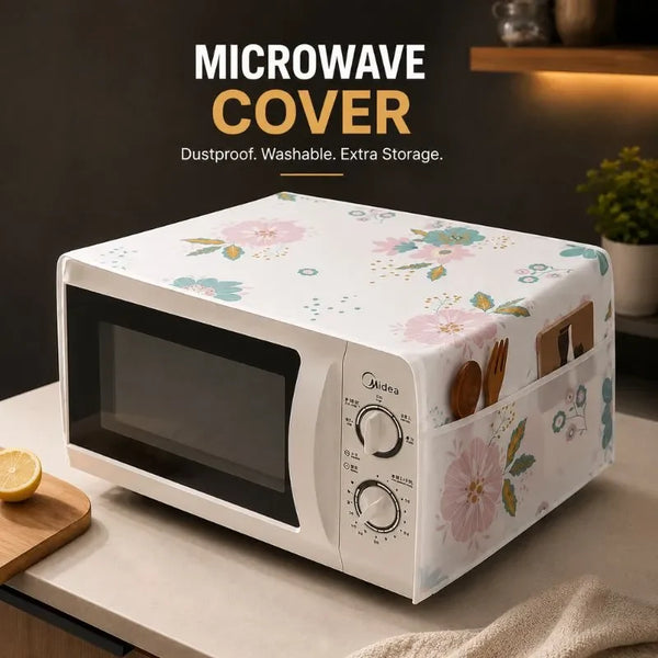 Microwave Oven Cover with Storage Pockets - Waterproof, Dustproof