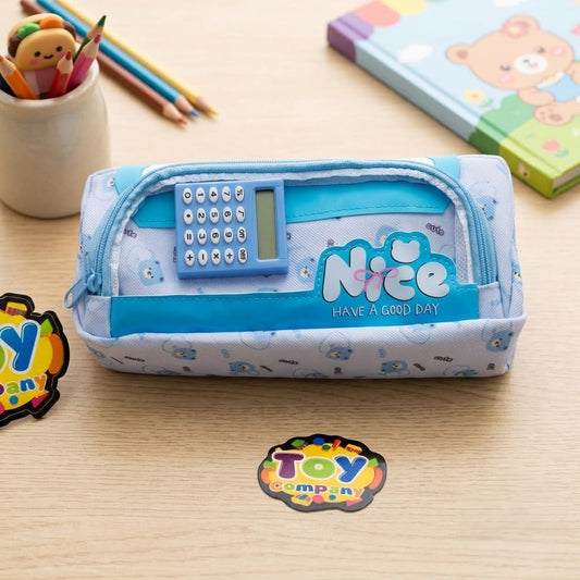 Premium Kids Pencil Pouch With Calculator - Blue