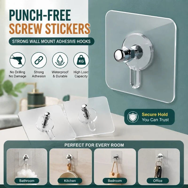Punch-Free Screw Stickers – Strong Wall Mount Adhesive Hooks