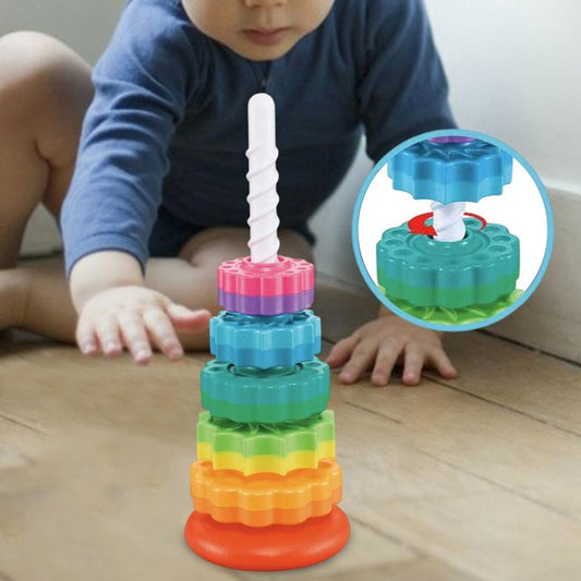 Montessori Rainbow Spin Stacking Tower