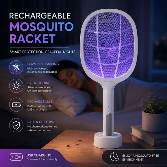 Rechargeable Electric Mosquito Racket USB Bug Zapper UV Light Insect Killer