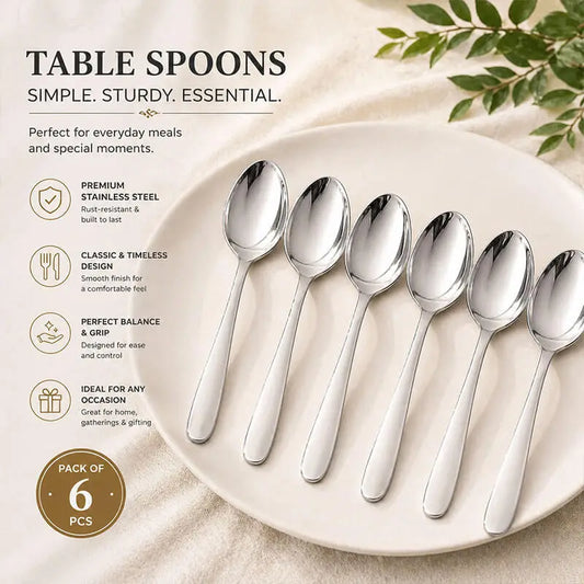 Silver Table Spoon Set – Premium Stainless Steel (Pack of 6)