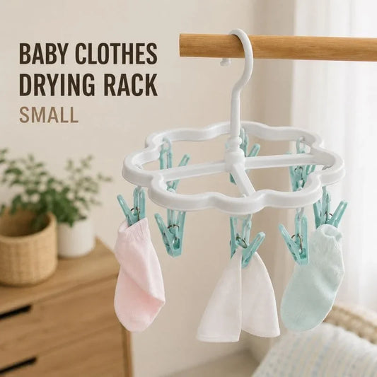 Small Baby Clothes Drying Rack with Rotatable Hook & Strong Clips – Portable Hanging Drying Hanger