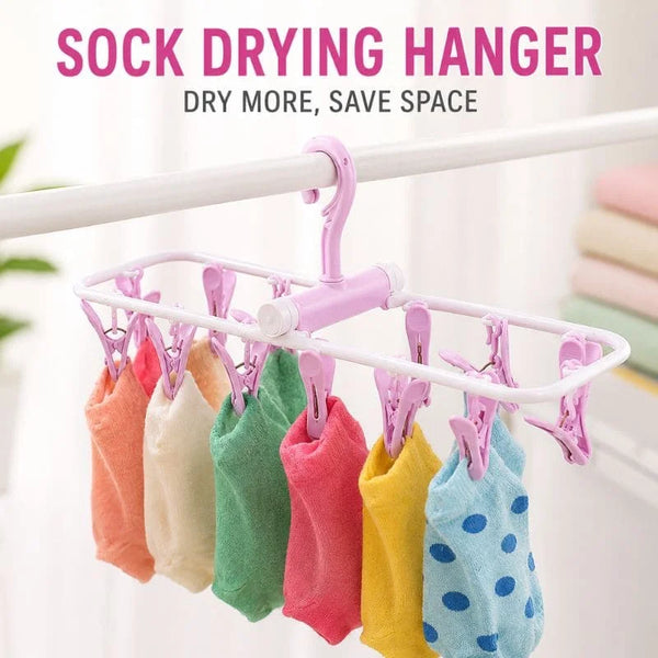 Sock Drying Hanger with Strong Clips – Foldable Space Saving Laundry Rack for Small Clothes