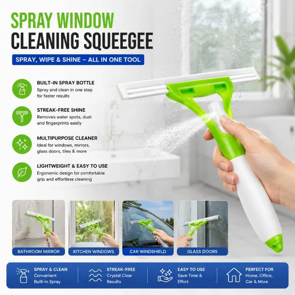 Spray Window Cleaning Squeegee Glass Wiper with Built In Spray Bottle for Bathroom Kitchen Car