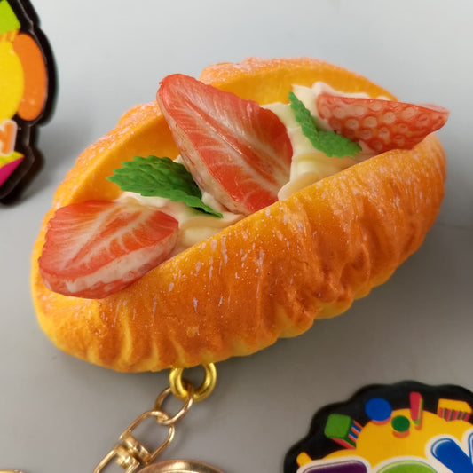 1Pc Squishy Strawberry Pastry Keychain