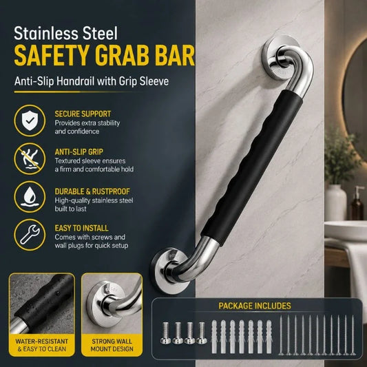 Stainless Steel Bathroom Safety Grab Bar – Anti-Slip Handrail with Grip Sleeve