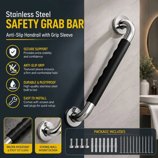 Stainless Steel Bathroom Safety Grab Bar – Anti-Slip Handrail with Grip Sleeve