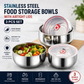 Stainless Steel Food Storage Bowls with Airtight Lids (3 PCS)