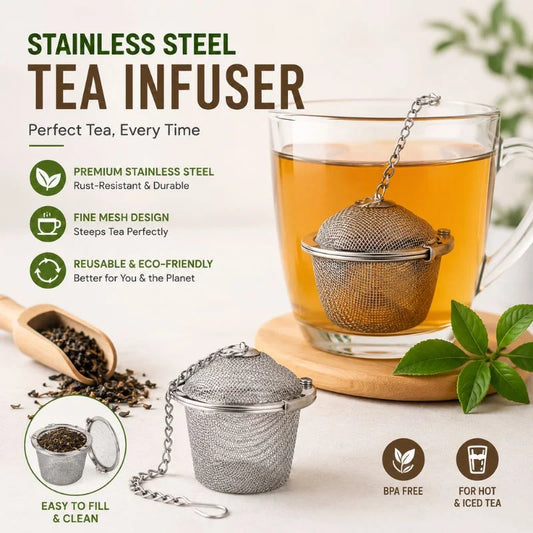 Stainless Steel Loose Leaf Tea Infuser – Reusable Locking Mesh Tea Strainer for Hot & Iced Tea