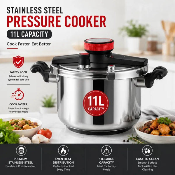 Stainless Steel Pressure Cooker with Safety Lock (11L)